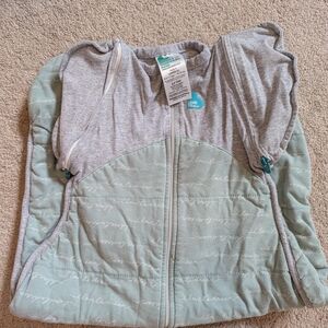 Love To Dream Two-Stage Swaddle/Sleep Bag in Mint and Heather Gray